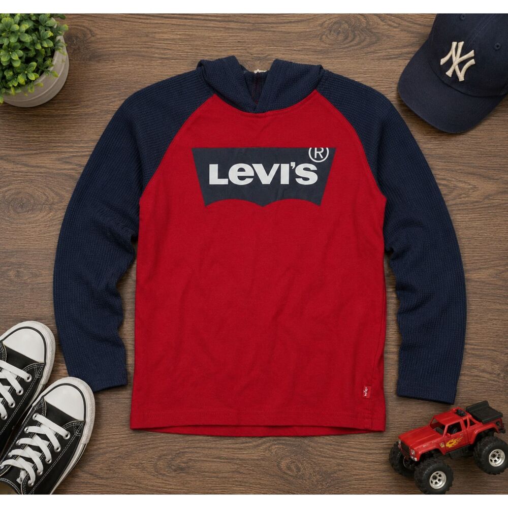 Levi's Thermal Hooded Tee Boys Size Small 4/5 Red And Blue (190)